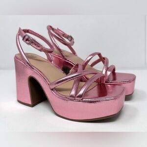 Wild Fable Sandals Womens Size 5 Astro Strappy Platform Pink Faux Leather Block